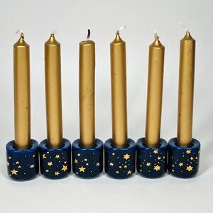 80s Funny Design Celestial Gold Stars Mini Candleholder with Candle Set of 6